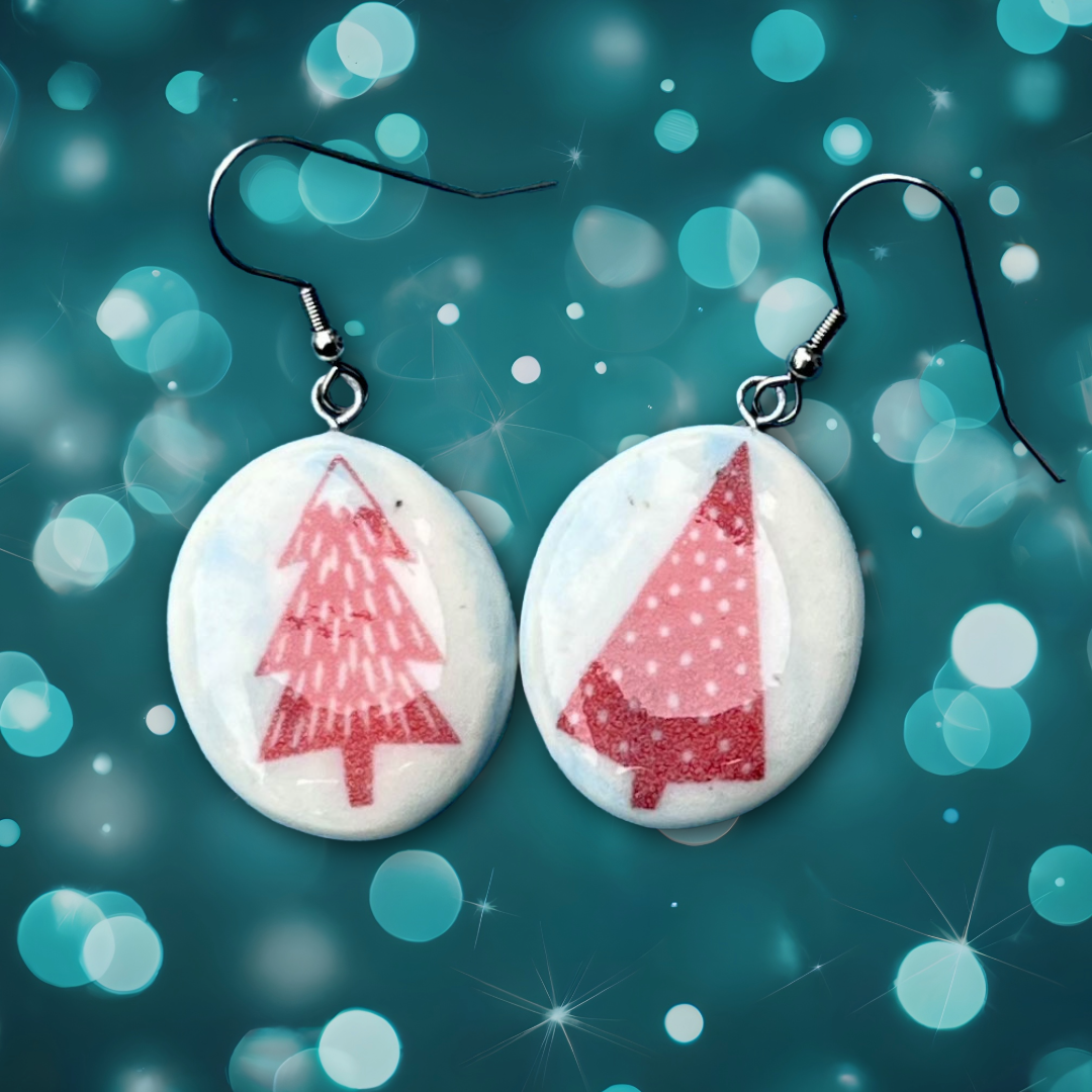 Frost Line Pine Porcelain & Stainless Steel Earrings