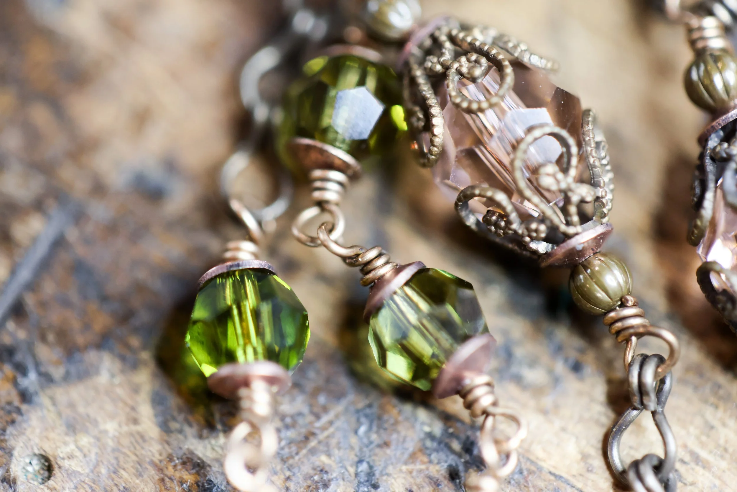 St Therese Rosary with Antiqued Bronze and Swarovski Crystals