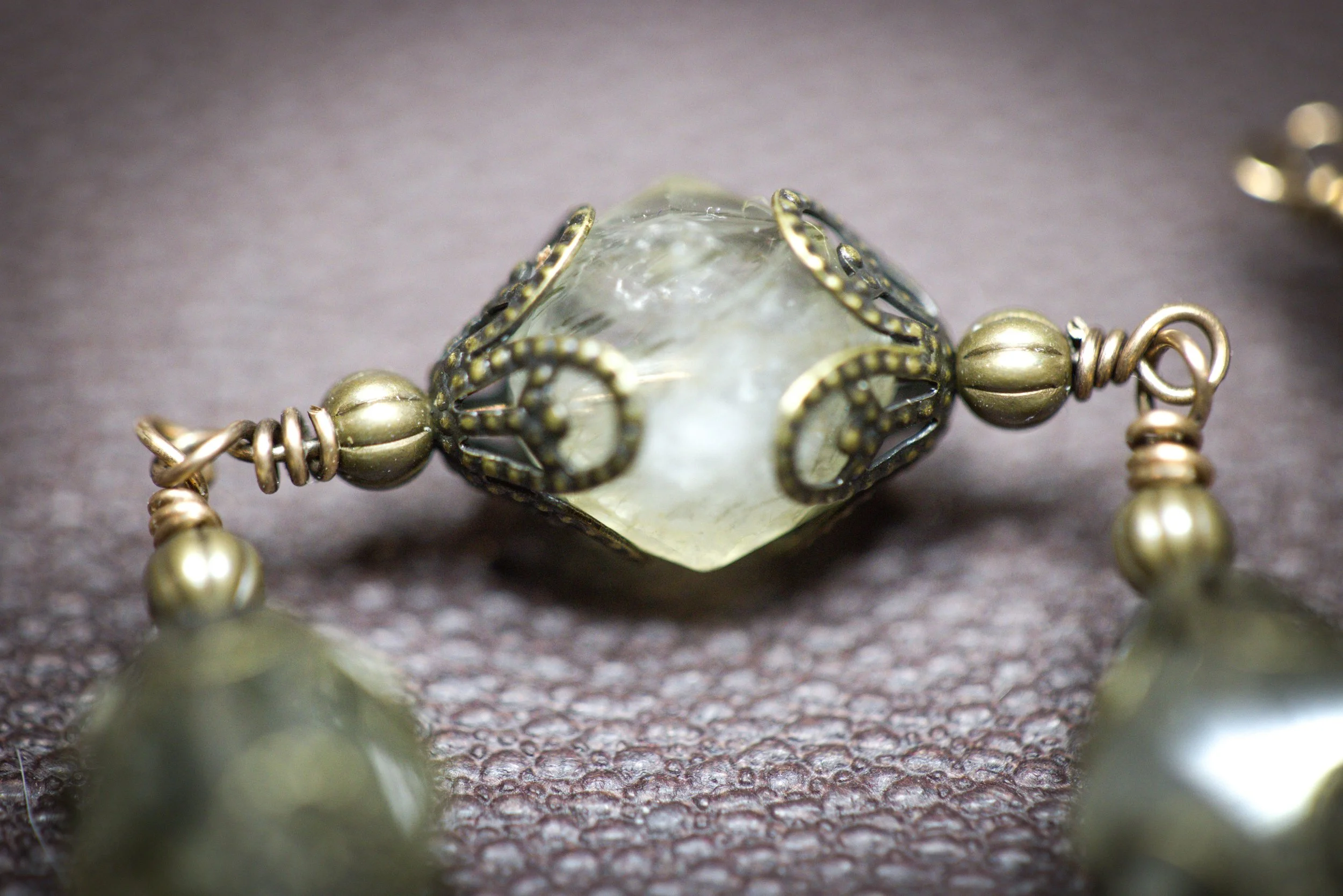 Genuine Rutilated Quartz Travel Rosary Chaplet in Antiqued Bronze