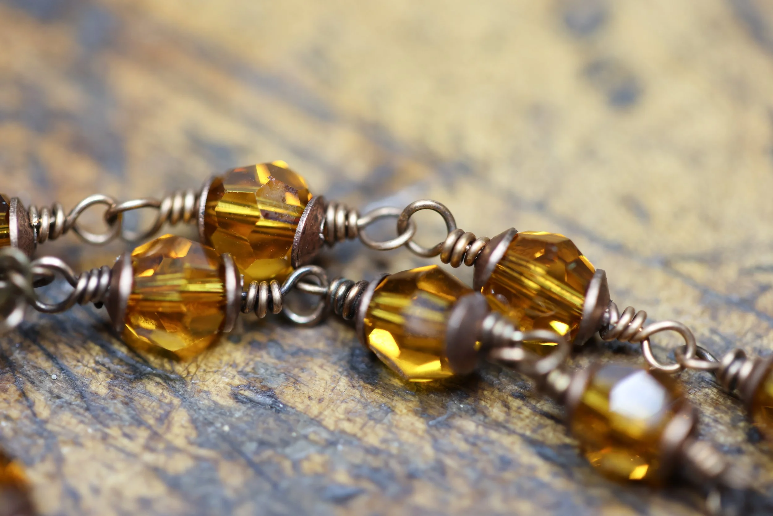 Lantern Rosary in Antiqued Bronze with Swarovski Crystal