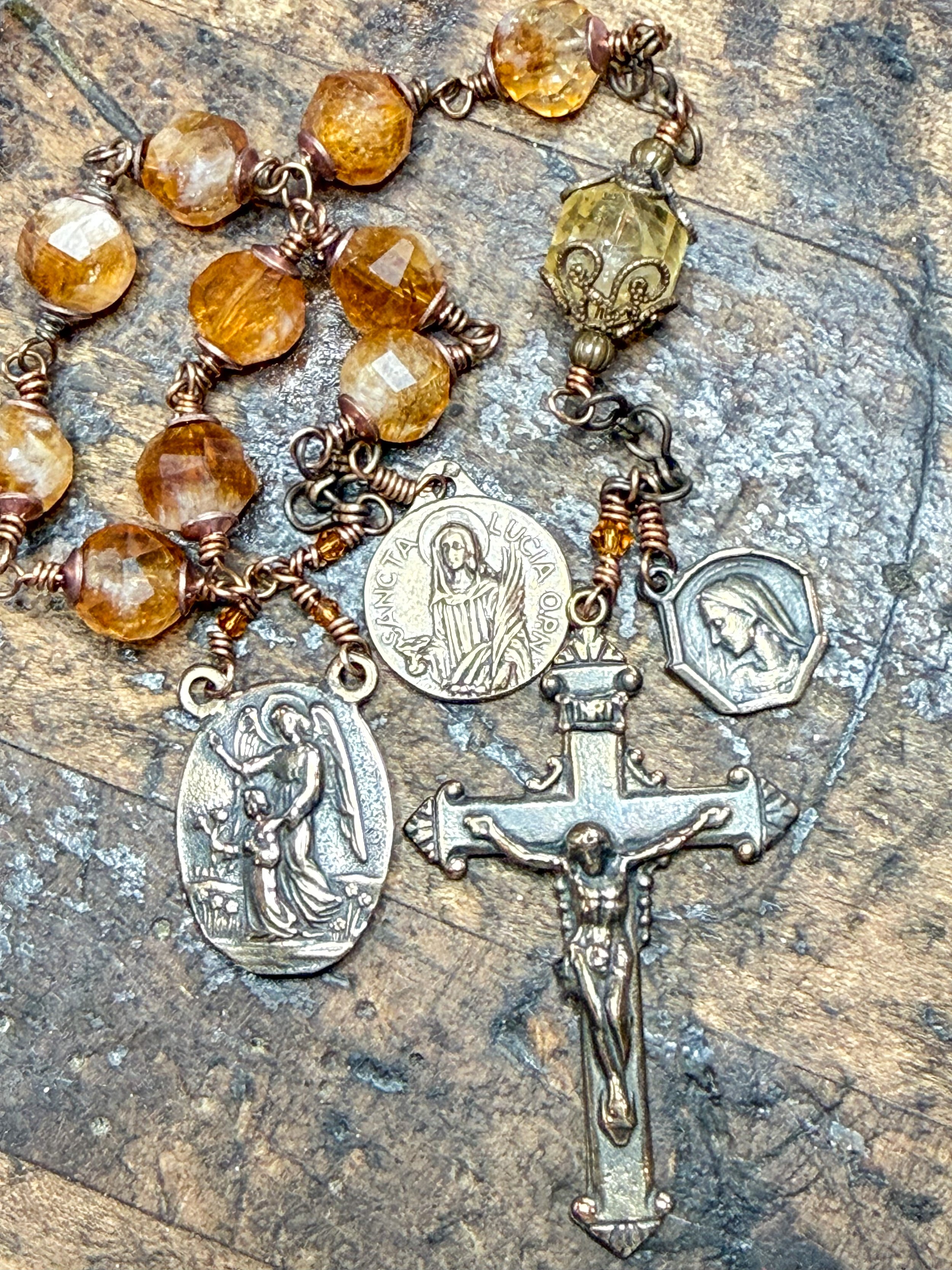Citrine Guardian Angel Travel Rosary Chaplet
