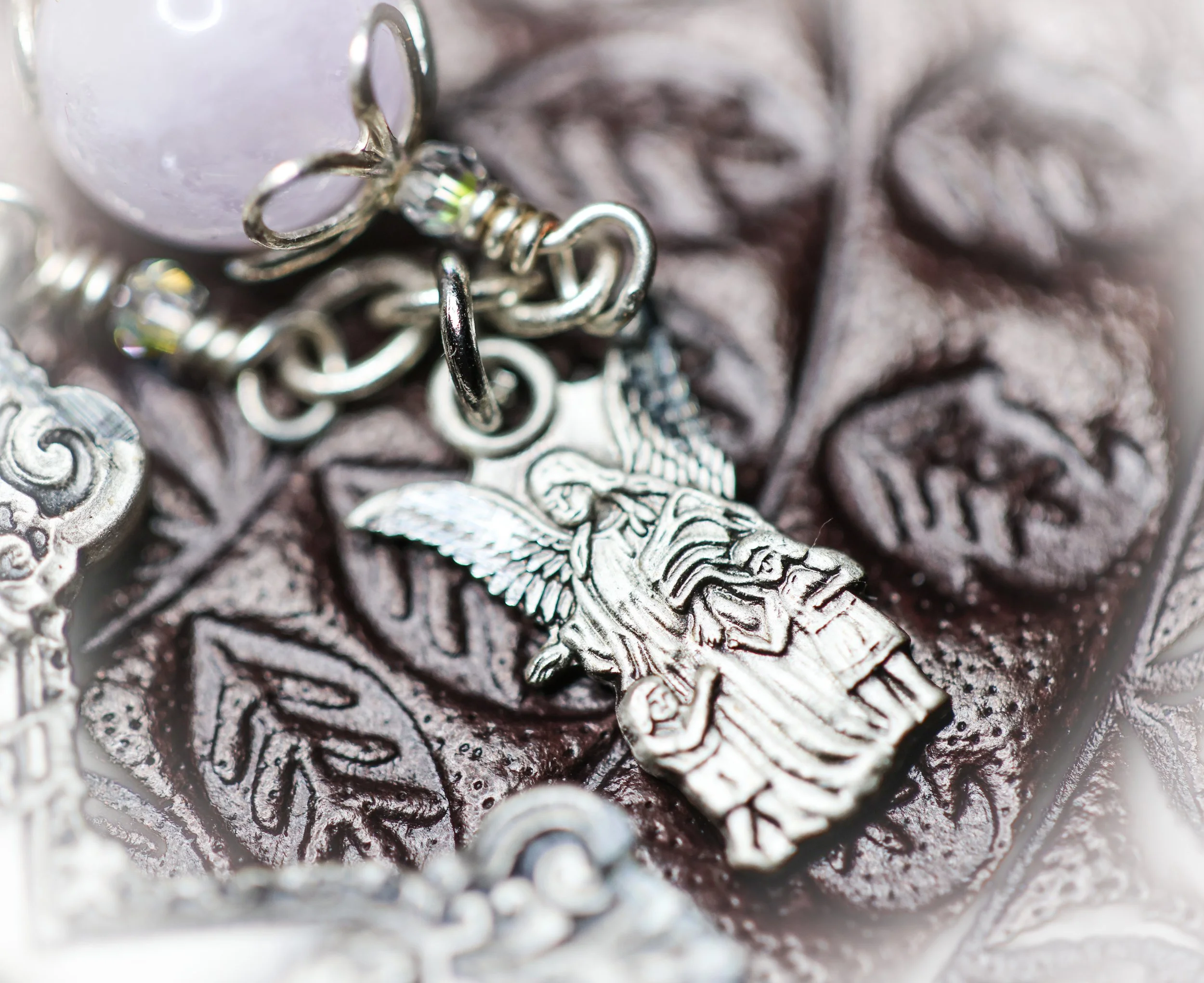 Guardian Angel in Sterling Silver on a Lavender Quartz Rosary Chaplet