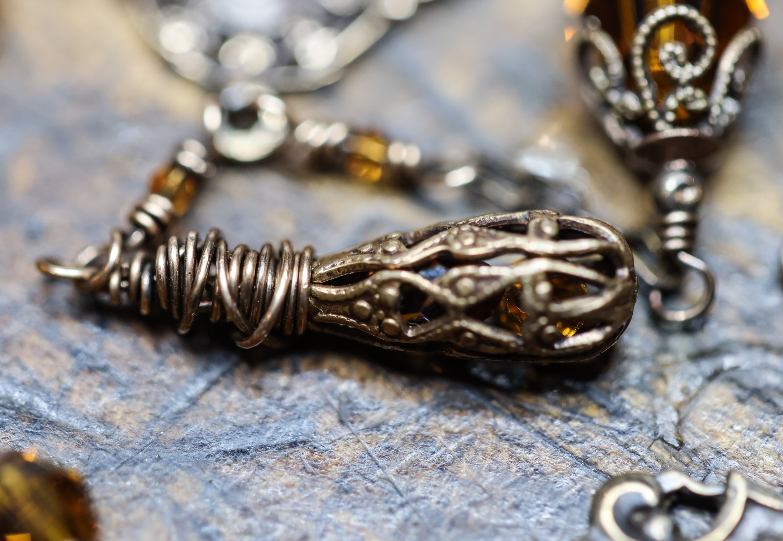 Lantern Rosary in Antiqued Bronze and Austrian Crystal Components