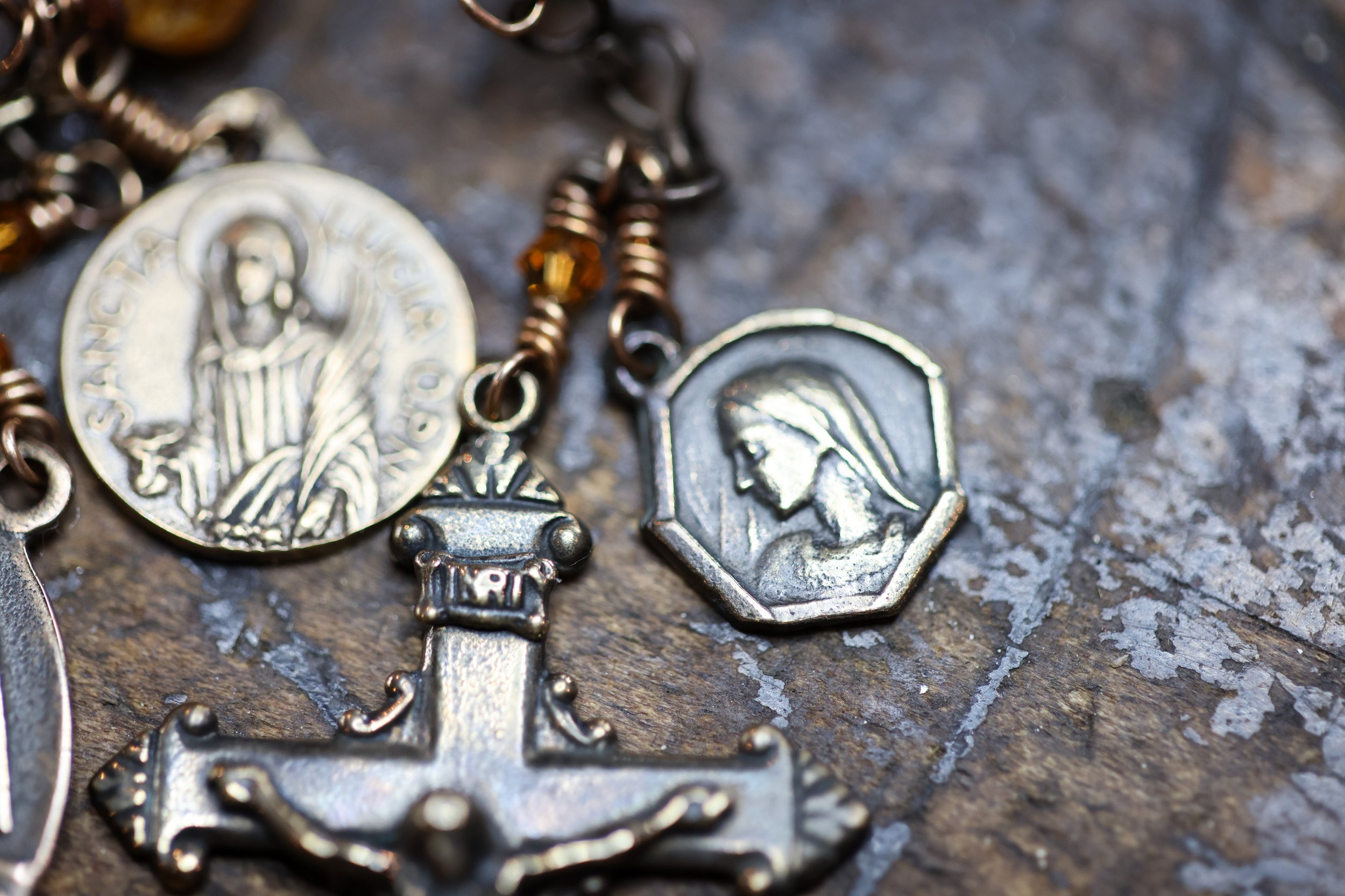 Citrine Guardian Angel Travel Rosary Chaplet with Bronze Medals