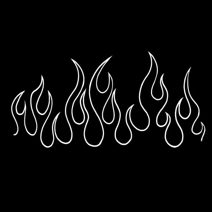 Ilustración de llamas o fuego en color blanco sobre fondo negro.