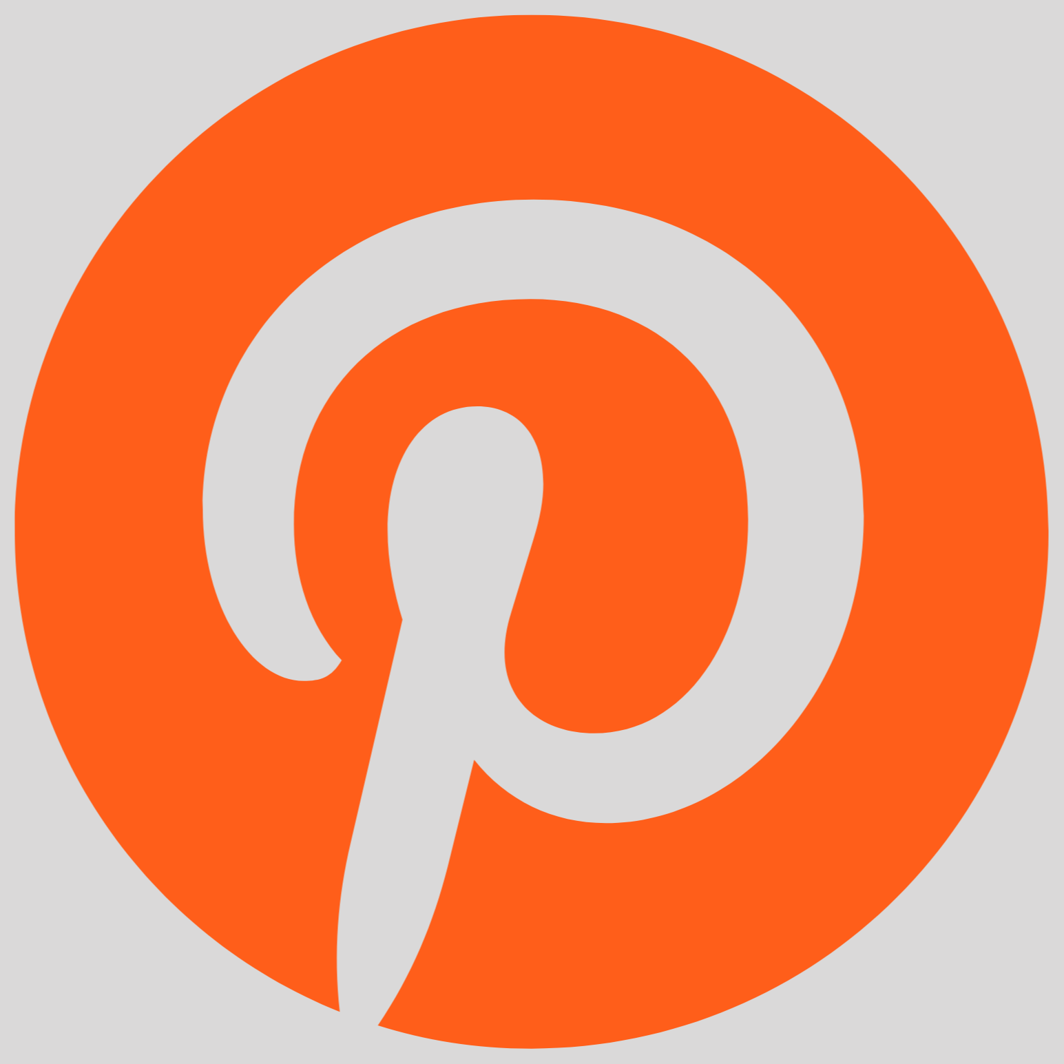 Pinterest logo with a stylized white 'P' on orange background with gray circular border