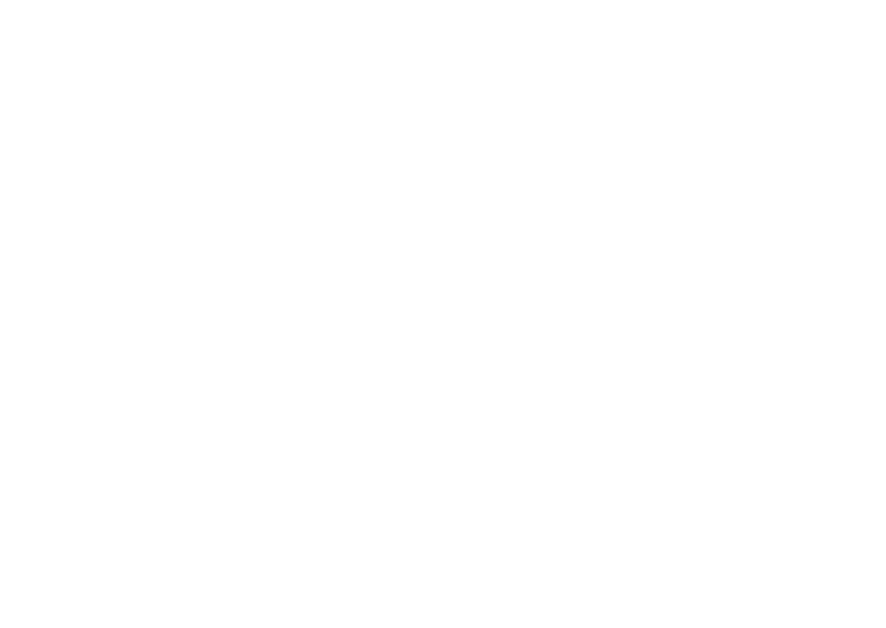 A minimalist white line drawing on a black background of a unicorn with a flower growing out of its head, decorated with small hearts and dots, and a sprig of leaves nearby.