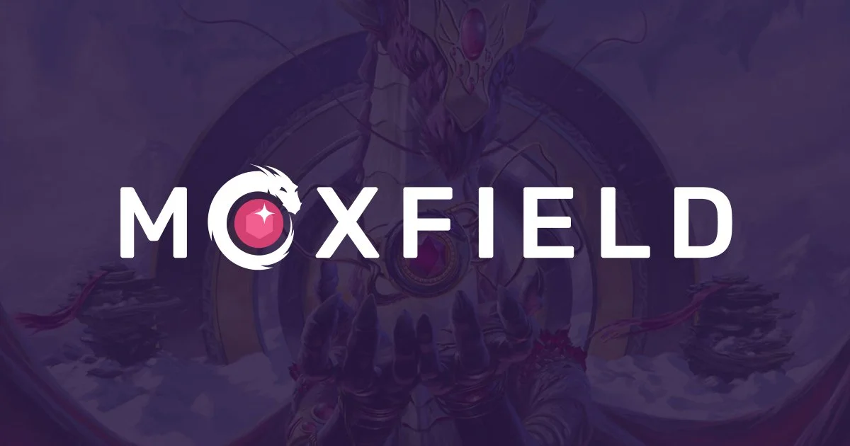 Fantasy artwork with a dragon and clock, with the text 'MOXFIELD' overlaid.