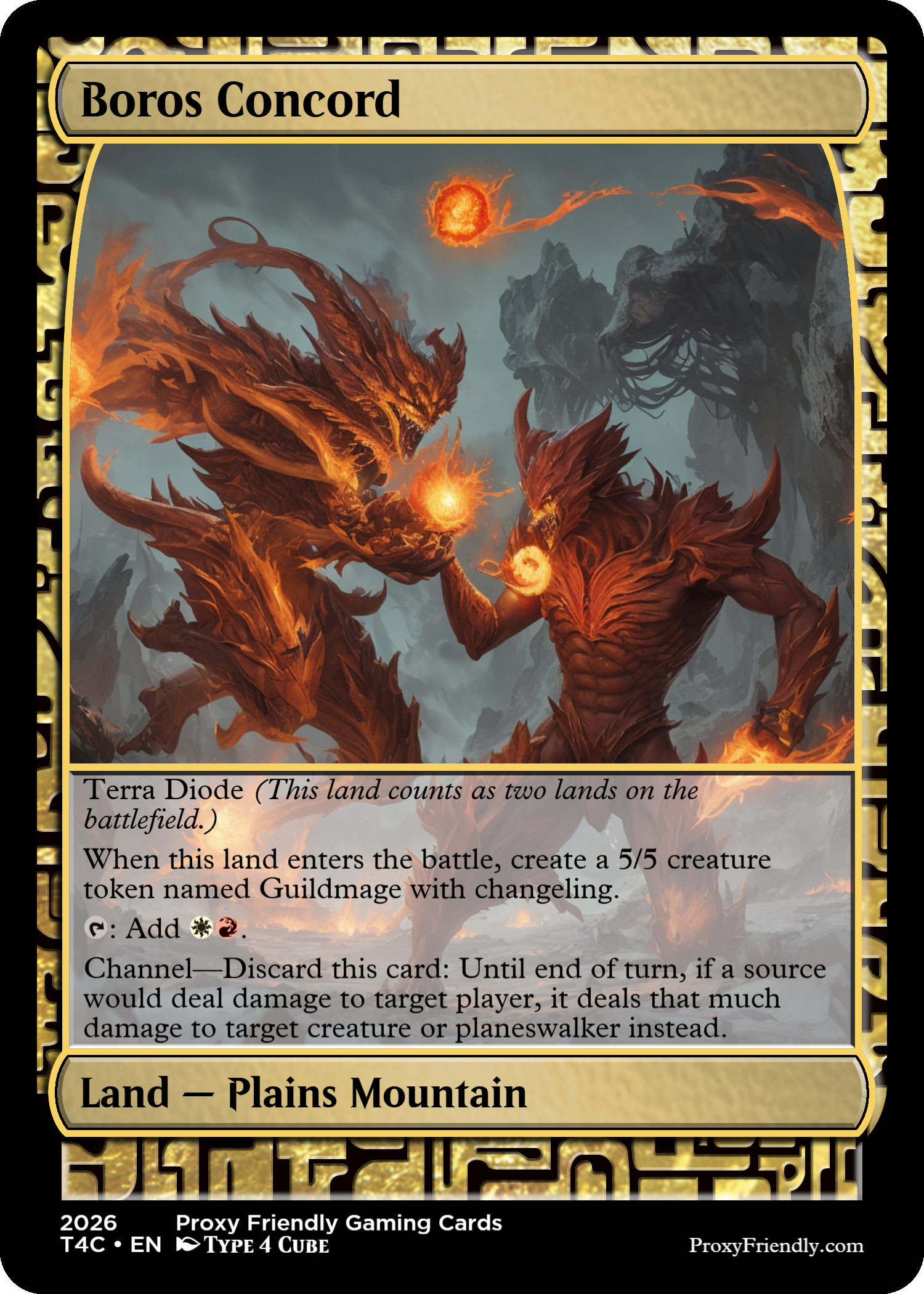 Illustration of two fiery, dragon-like creatures fighting in a mountainous landscape, with glowing orbs of fire.