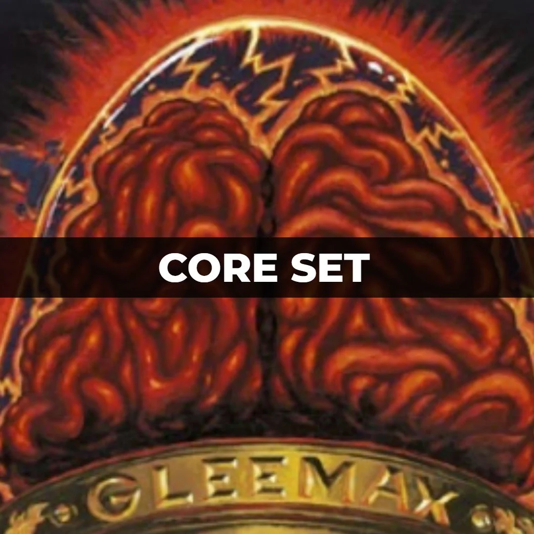 Artwork of a brain with lightning and a fiery background, with the text 'CORE SET' across the middle.