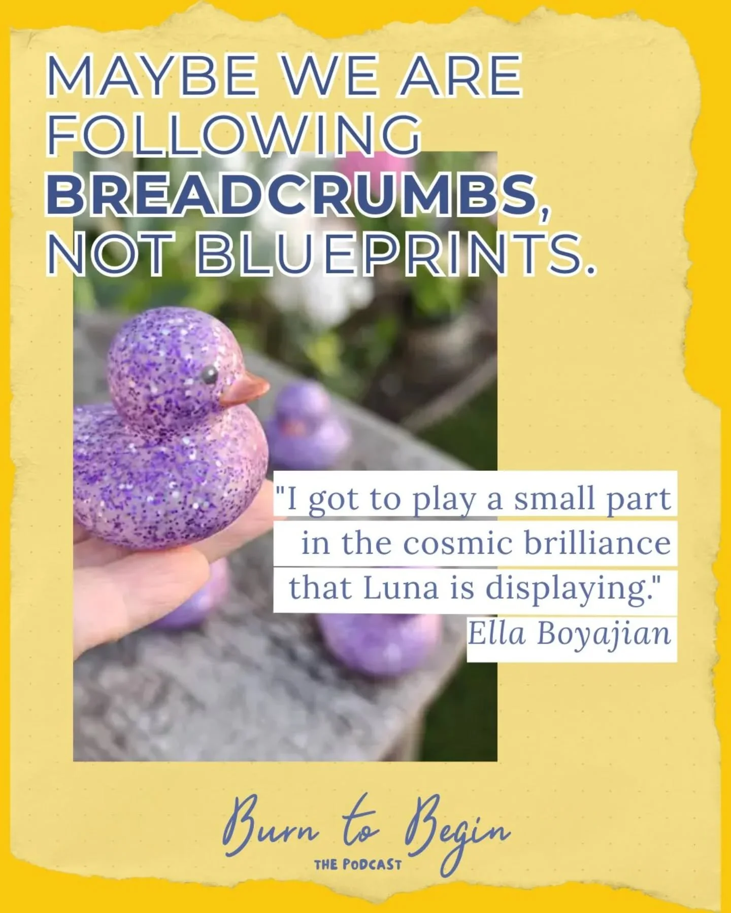 This week begins something tender.

The first episode of a 3 part series where Saira shares the story of her daughter, Luna, and the moments that shaped what came before her loss&mdash;and what came after.

A purple rubber duck in a fountain.
A frien