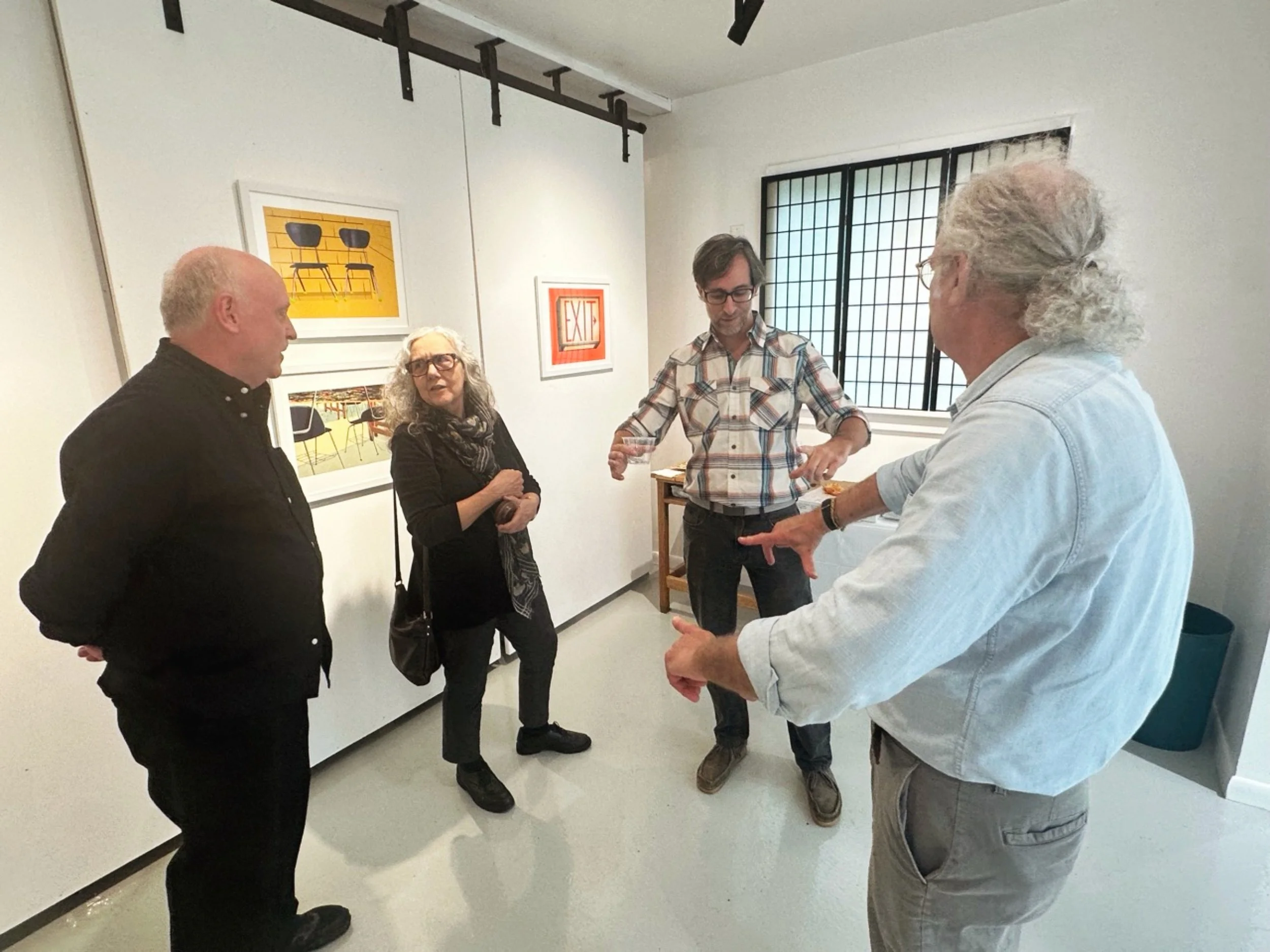 Artist Josh Millis Speaking with Guests, School Days Exhibition Opening Reception, Room for Art
