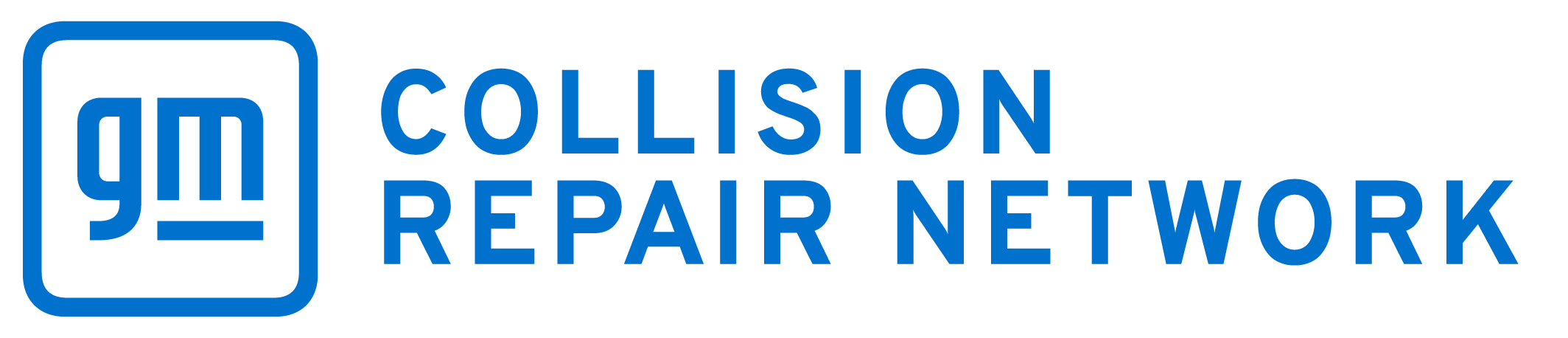 Collision Repair Network logo featuring a stylized car inside a rectangular outline with the company name in blue