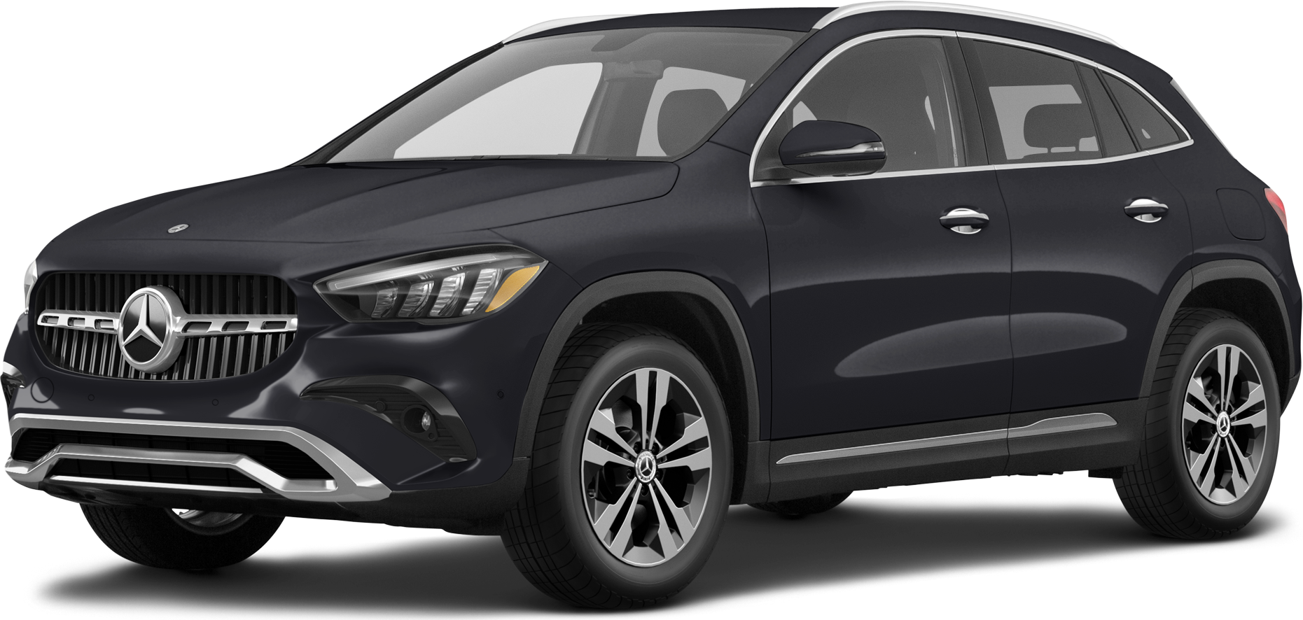 Black Mercedes-Benz SUV parked on a white background.