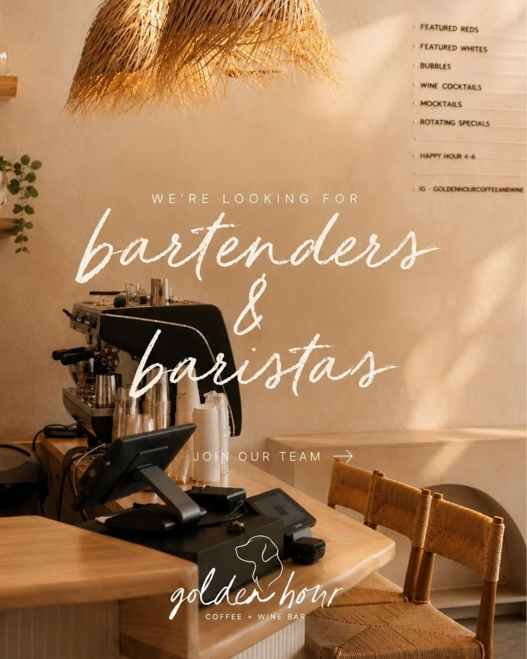 JOIN OUR GOLDEN HOUR TEAM✨

We&rsquo;re looking for both full-time and part-time team members who want to grow and evolve alongside our team and our new business.

If you have a passion for mixing drinks, serving guests, and creating an unforgettable