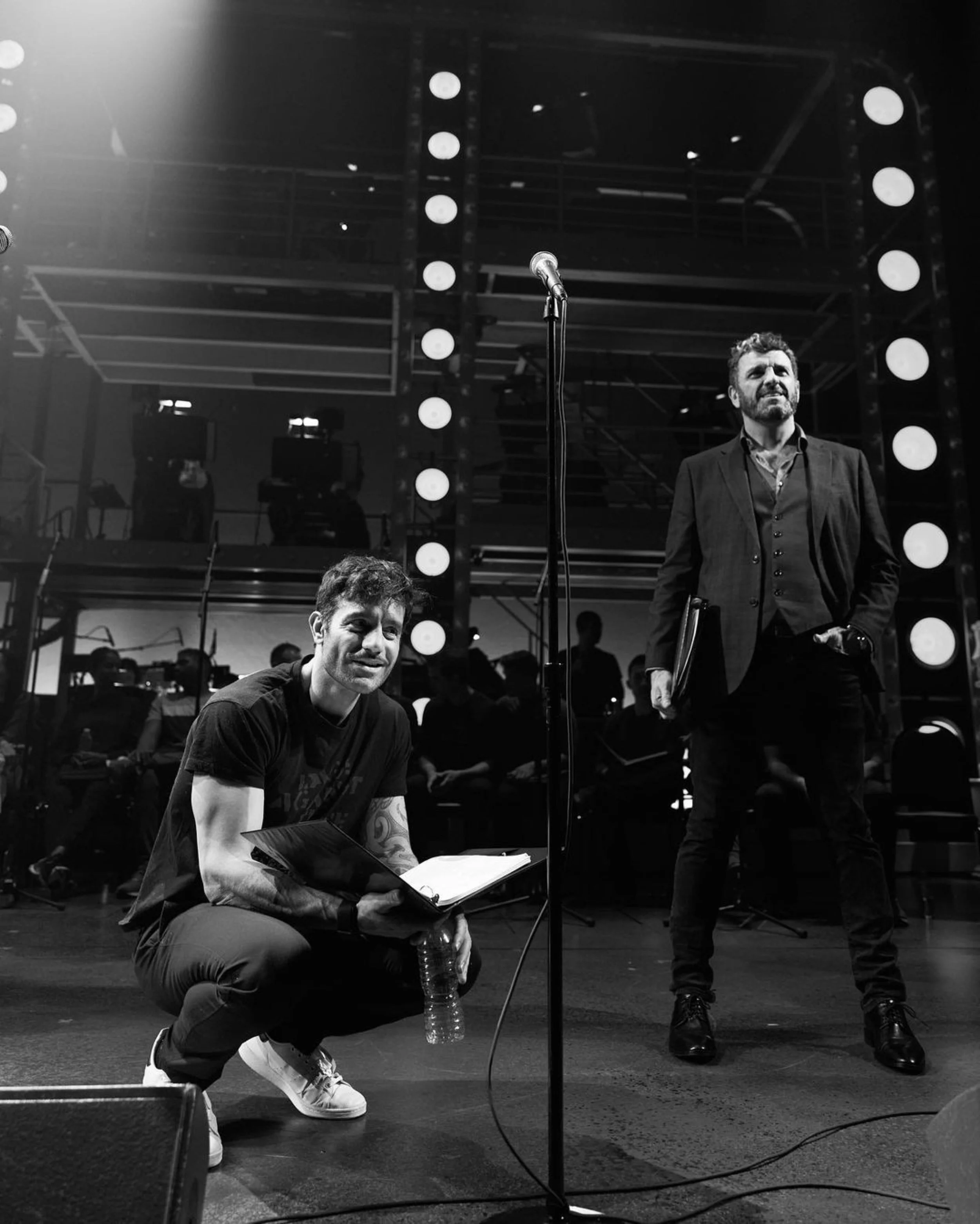 Ramin Karimloo and Bradley Dean rehearse for Chess.