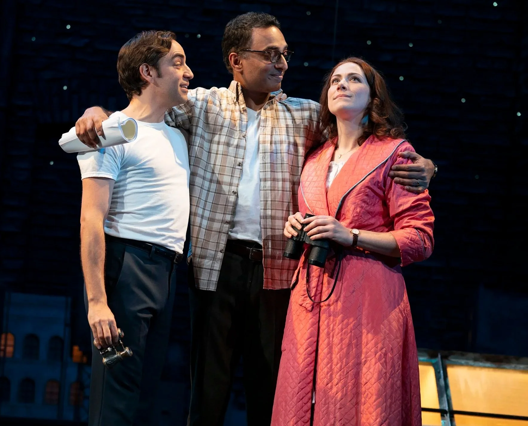 Ben Steinfeld, Manu Narayan and Jessie Austrian in Merrily We Roll Along.