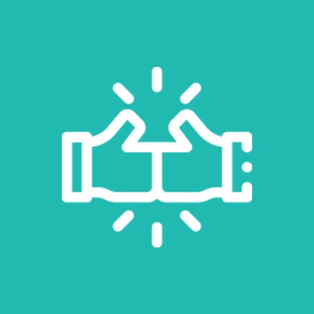 Icon of two hands shaking, symbolizing agreement or partnership, with rays emitting around.