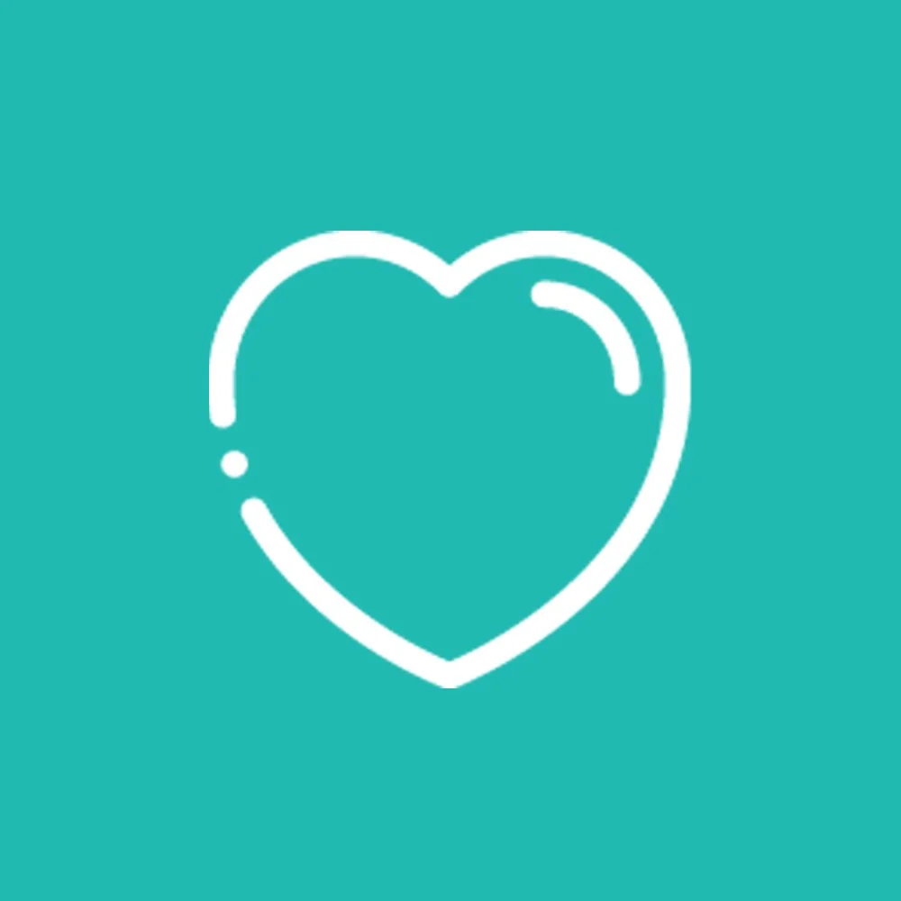 White outline of a heart on a teal background.