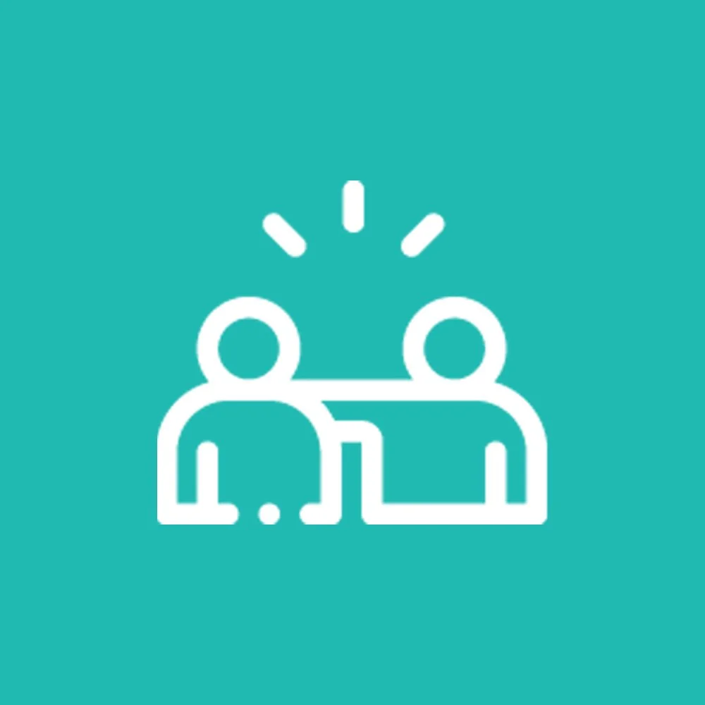 Icon depicting two people having a discussion with three lines above their heads indicating conversation or communication.