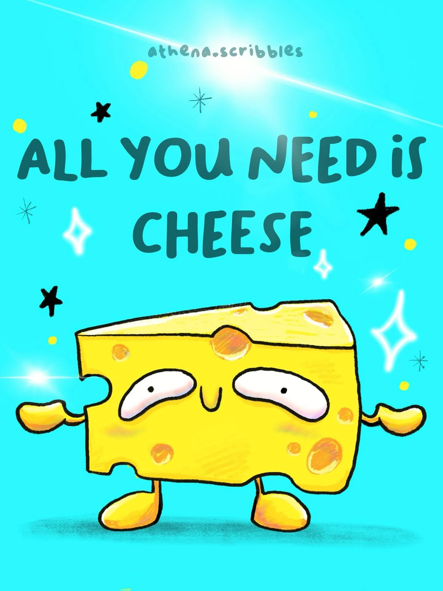Cheese is the answer to everything. I hope that&rsquo;s clear. 🧀
&mdash;&mdash;&mdash;&mdash;&mdash;
Le fromage est la solution &agrave; tous les probl&egrave;mes. J&rsquo;esp&egrave;re que c&rsquo;est bien clair.🧀
#cheese #illustration #procreate