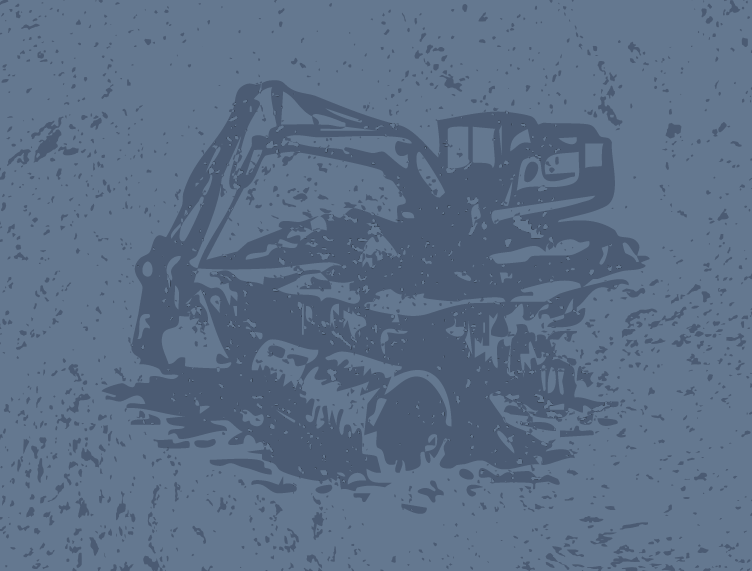Silhouette of an excavator on a dirt surface.