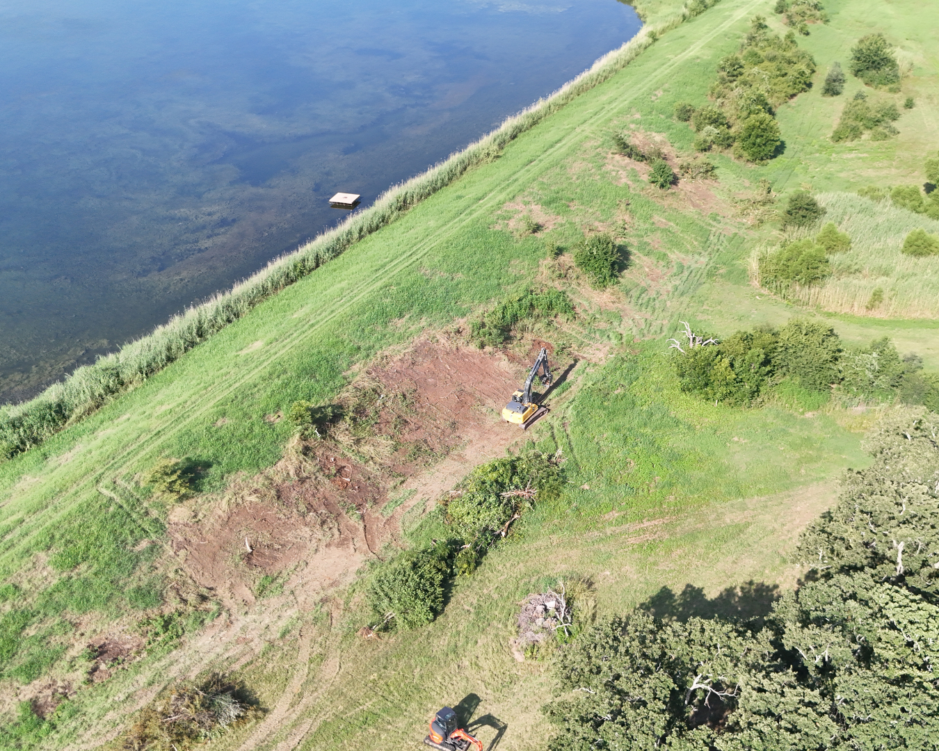 Aerial view of excavation in a lake area