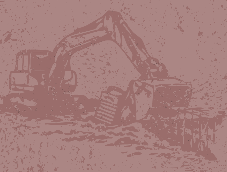Silhouette of an excavator working in a field.