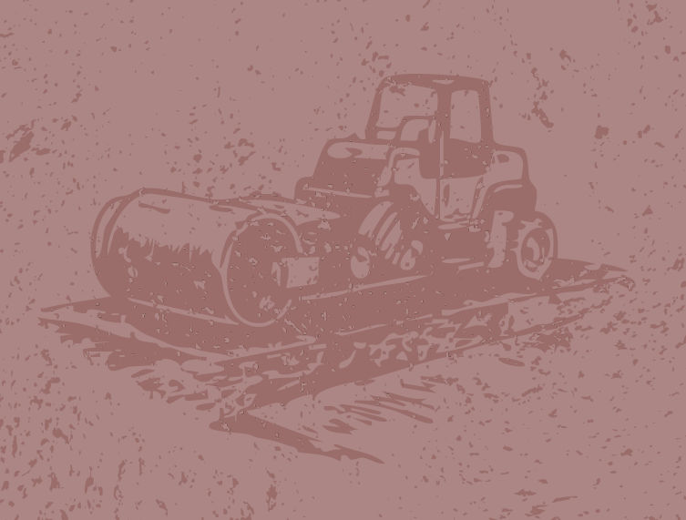 Illustration of a tractor with a large front attachment on a dirt surface.
