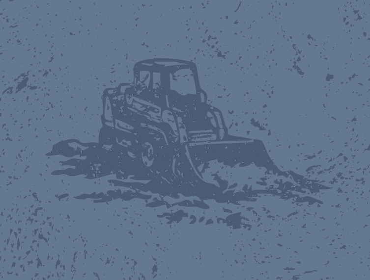 A silhouette of a small bulldozer or construction vehicle on a textured background.