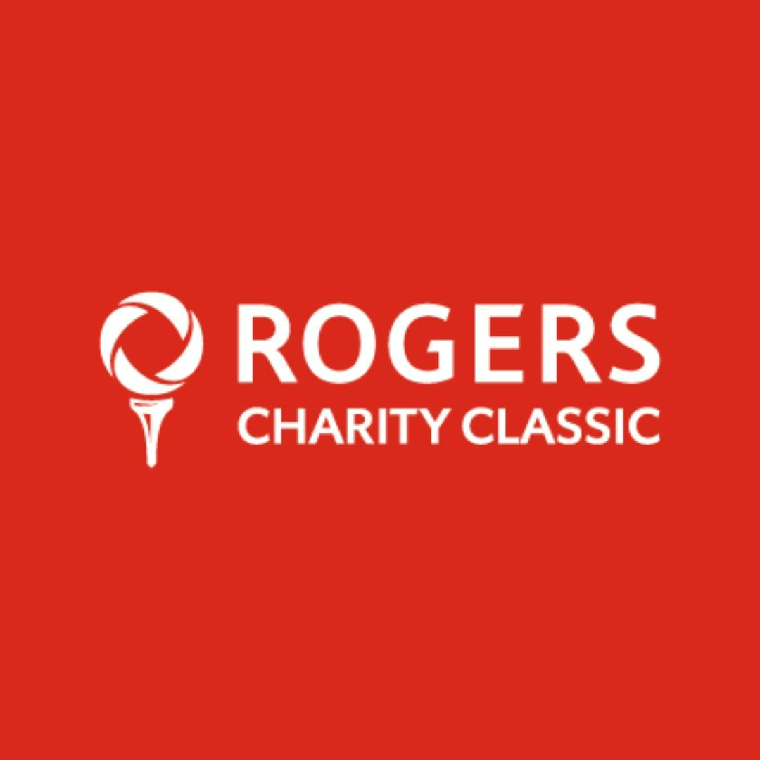 Red background with white logo of a torch and the text "Rogers Charity Classic" in white.