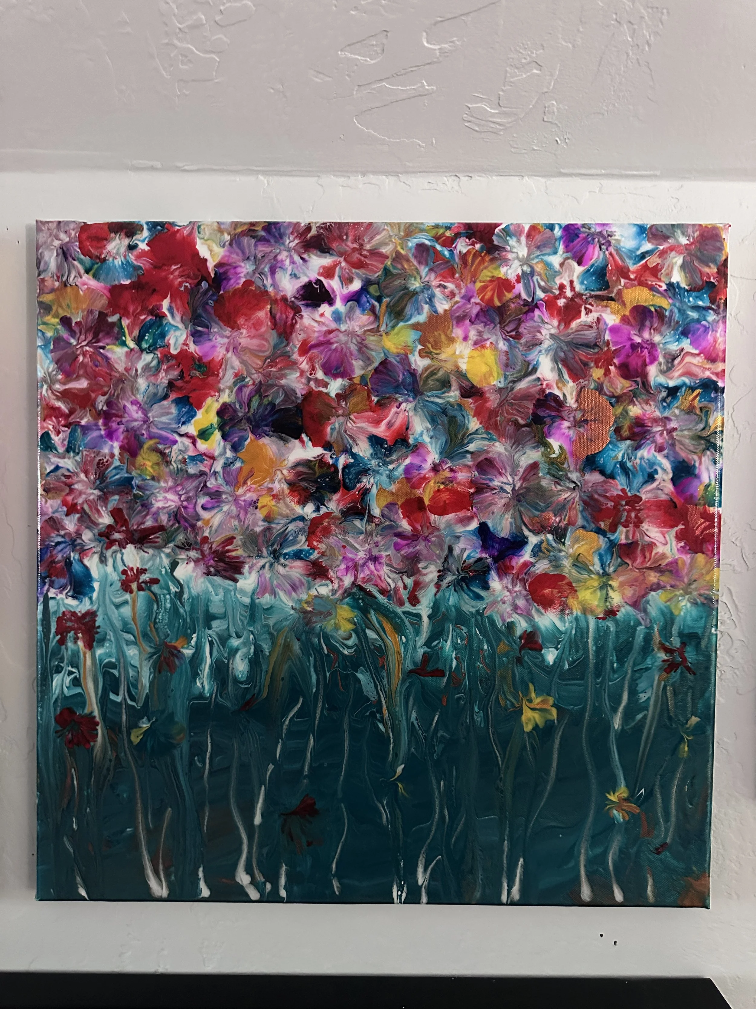 24x24 Vibrant Floral Symphony Acrylic Painting
