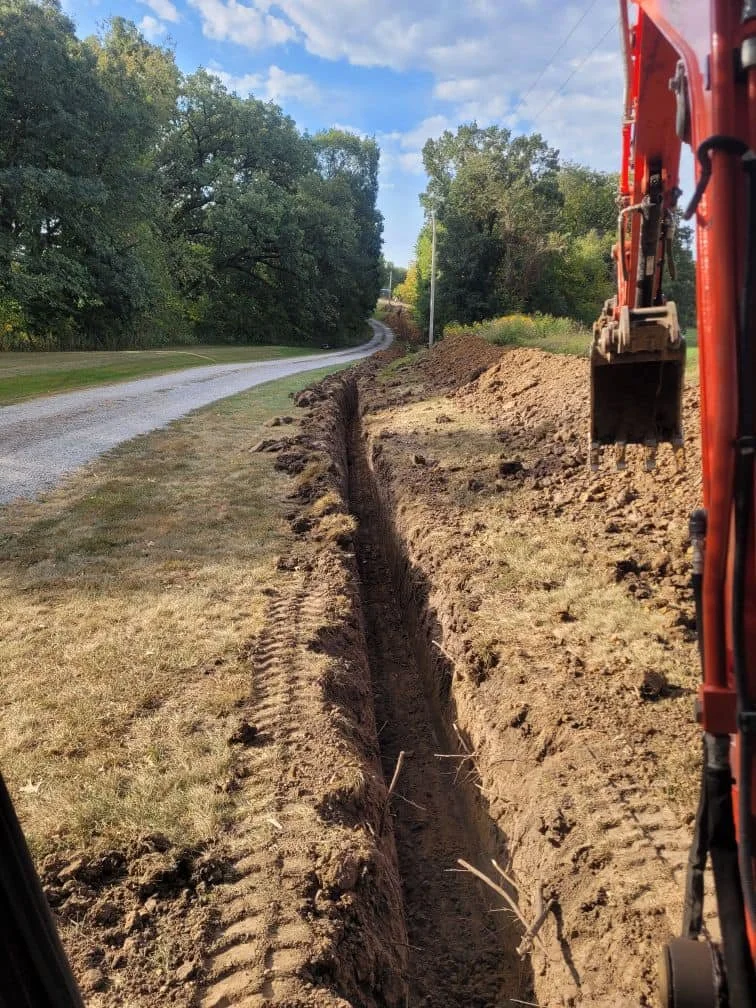Gabriel's Excavation from Brookfield, Missouri, using excavator to dig utilities trench.
