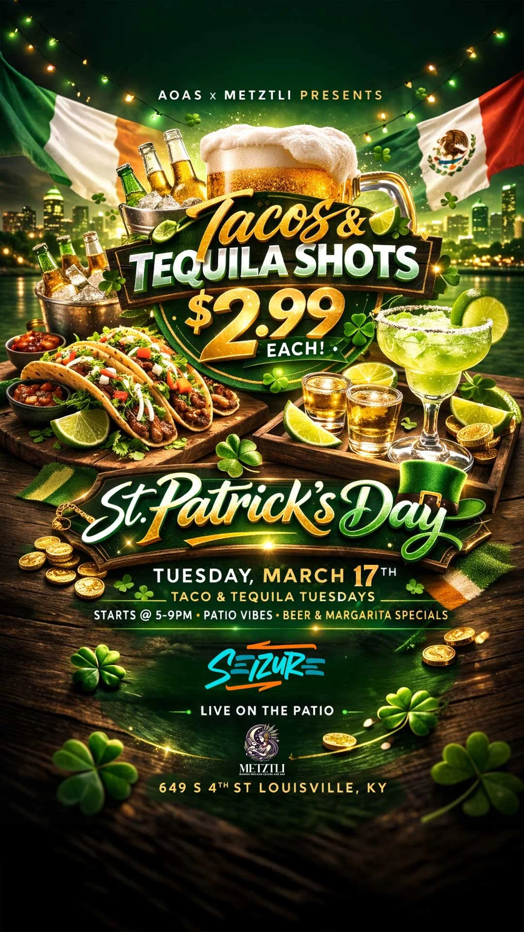 St. Patrick’s Day Taco & Tequila Tuesday | $2.99 Tacos & Shots | DJ Seizure
