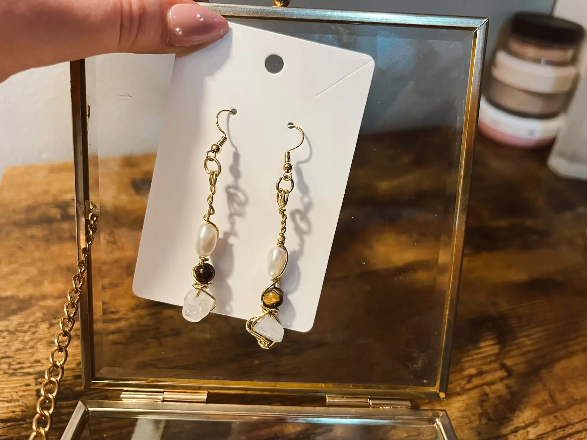 TIGERS EYE PEARL EARRINGS