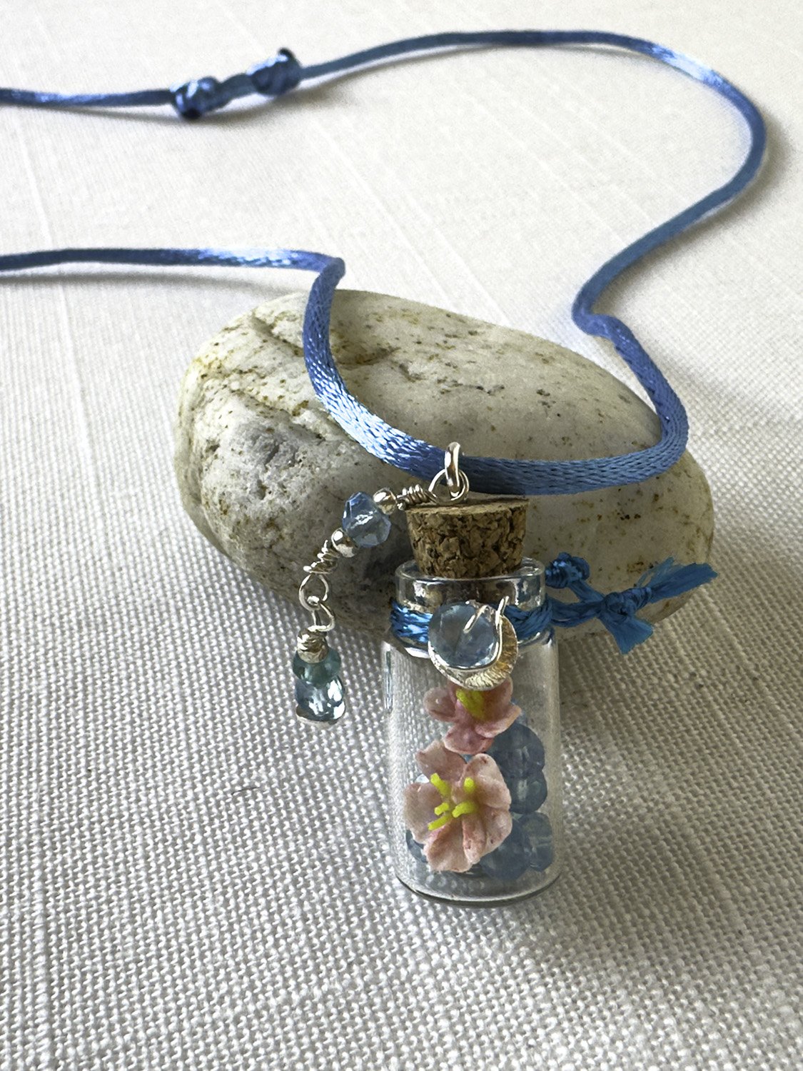 March Birth Flower Necklace-Aquamarine & Cherry Blossom