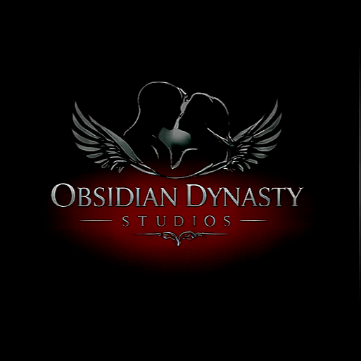 Silhouette of a man and woman kissing, with angel wings on either side, and the text 'Obsidian Dynasty Studios' below. casting call