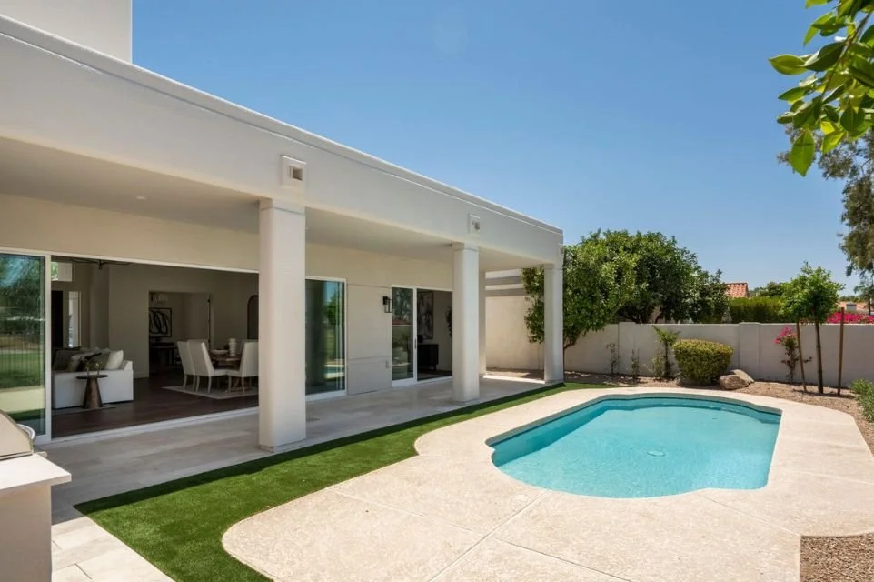 Backyard swimming pool and covered patio at 11916 N 81st Street, Scottsdale, AZ