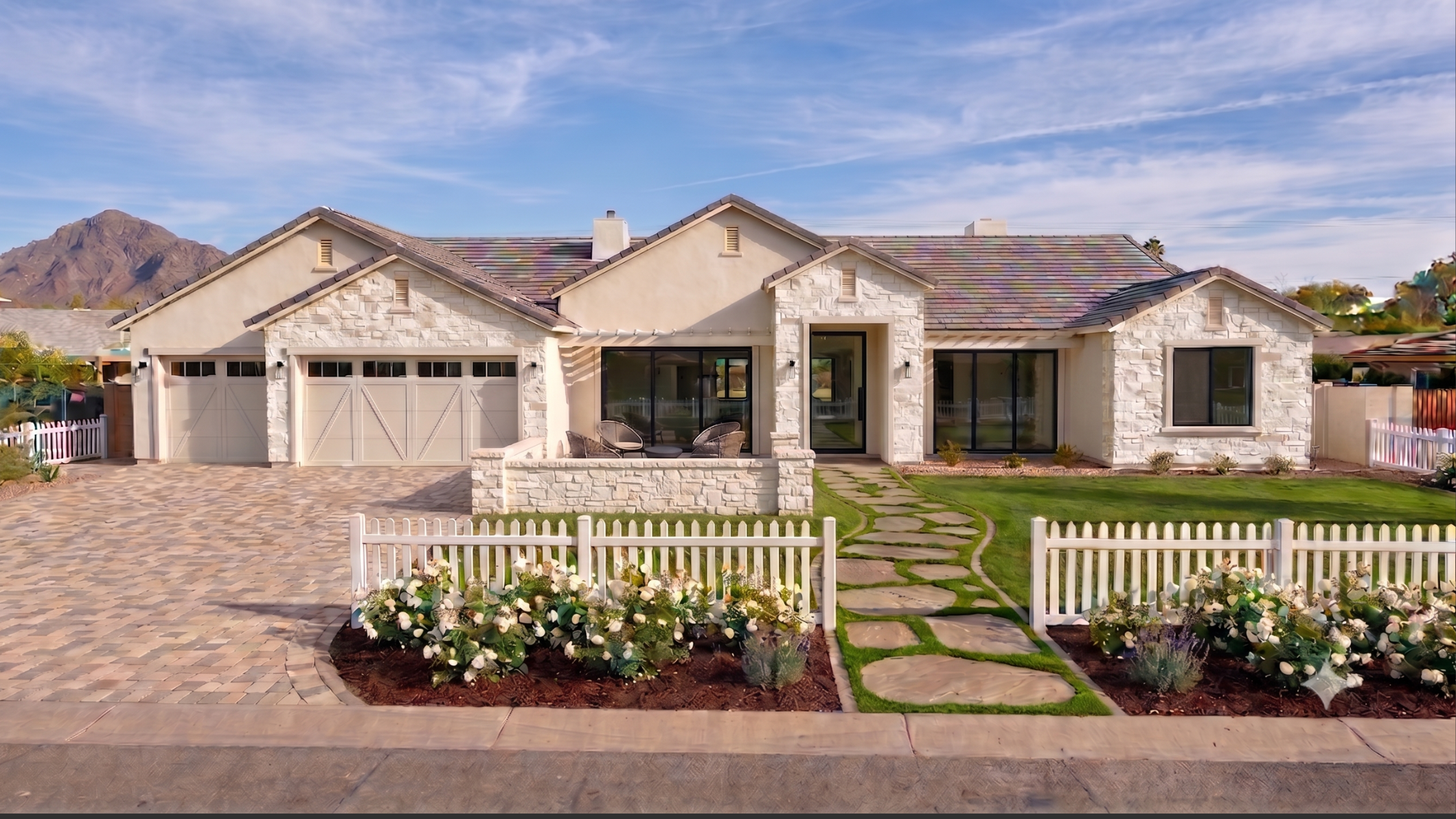 Exterior front view of a luxury home in the Arcadia Proper neighborhood of Phoenix, Arizona