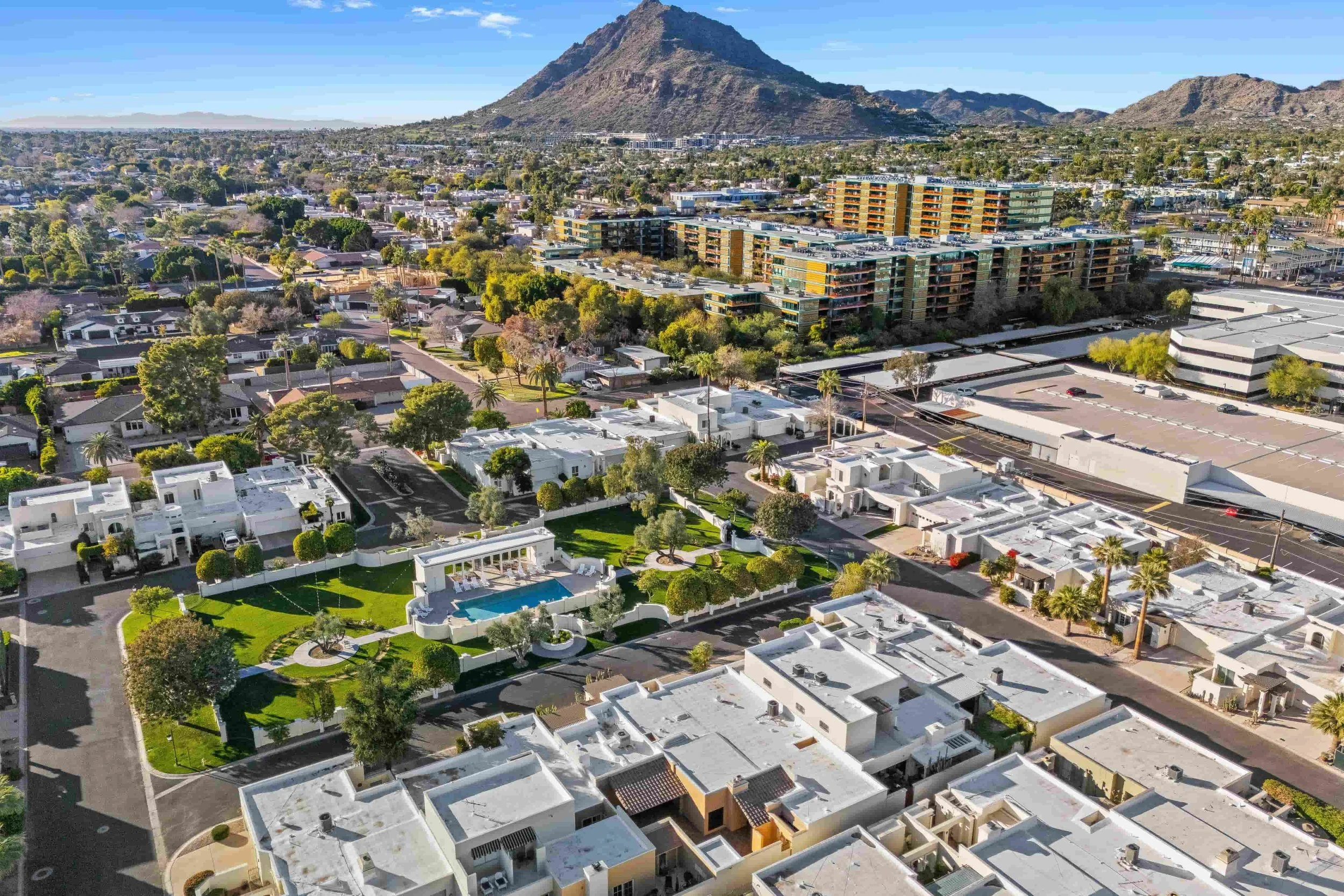 Aerial view of Villa Adrian community in Old Town Scottsdale, Arizona near Exeter Boulevard