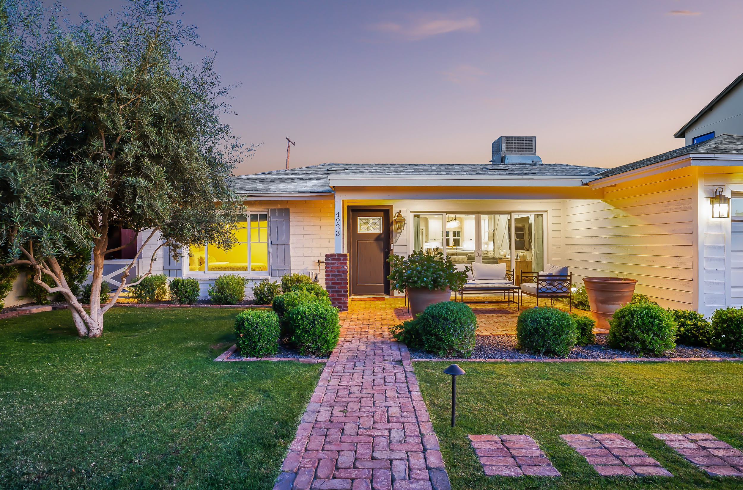 Exterior front view of the home at 4923 E Indianola Avenue in Arcadia, Phoenix, Arizona
