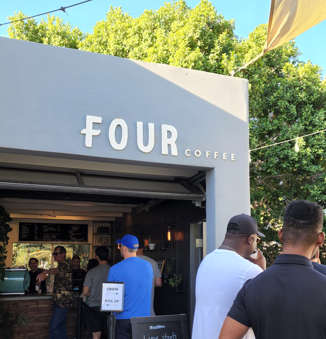 Exterior of Fourtillfour coffee shop in the Arts District of Old Town Scottsdale