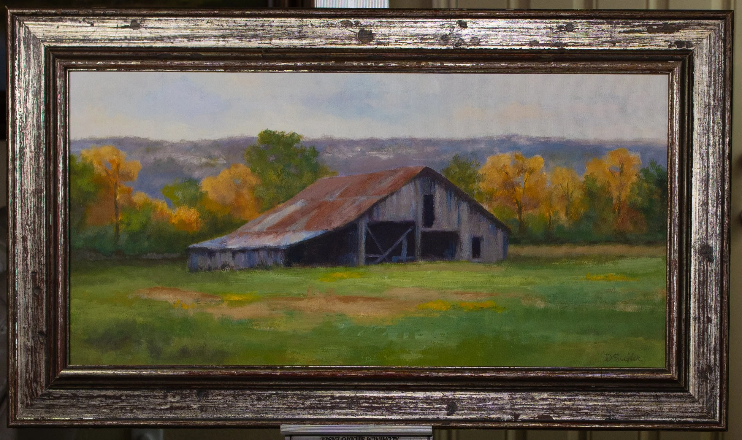 Rustic Barn Landscape Oil Painting