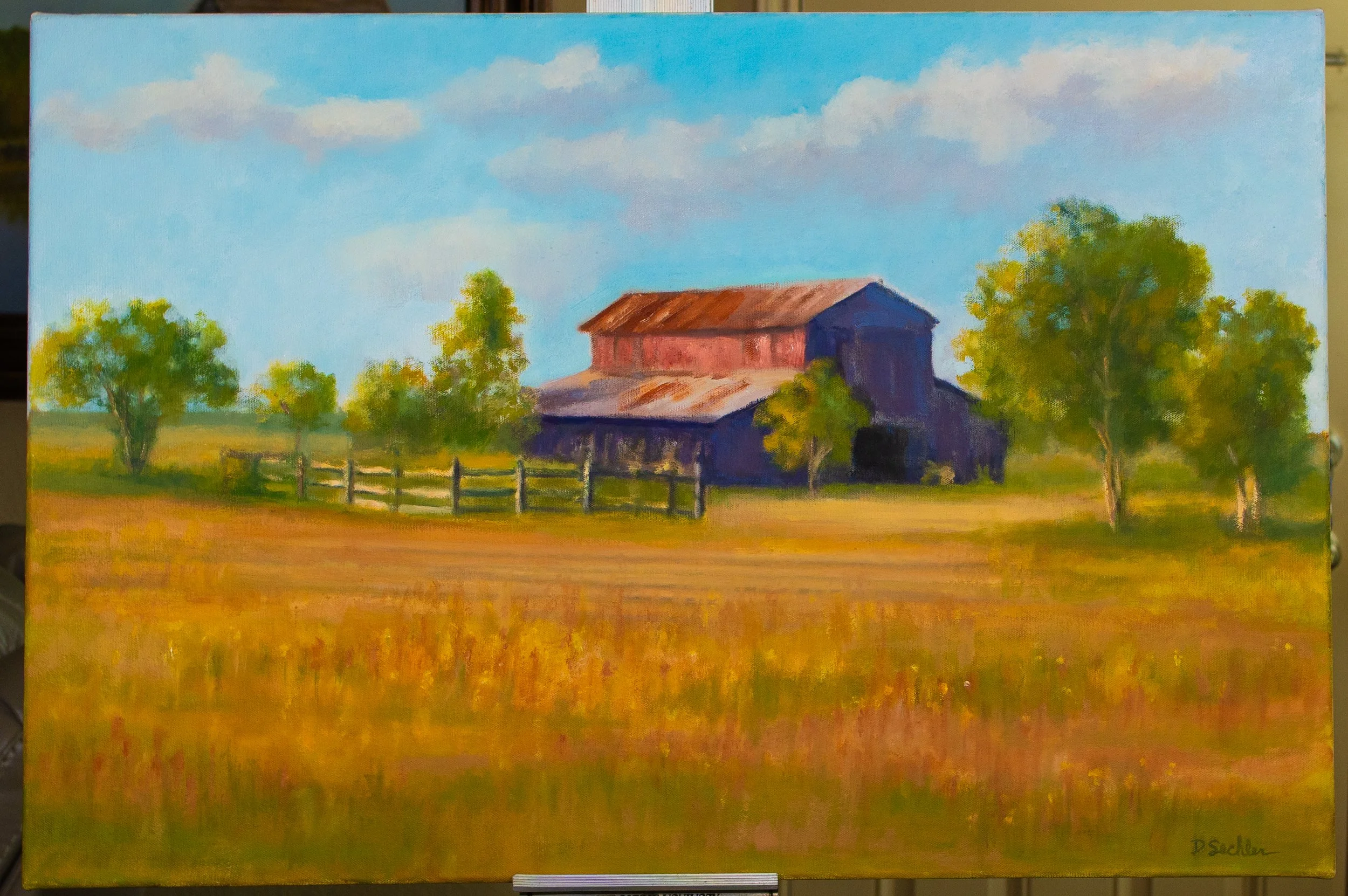 Serene Countryside Landscape Oil Painting