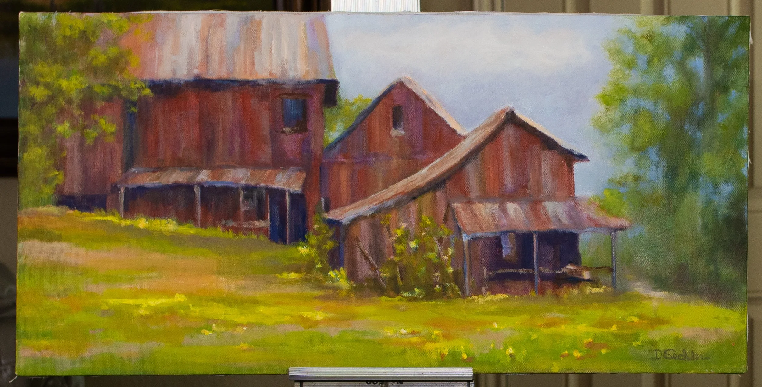 Rustic Barn Landscape Oil Painting