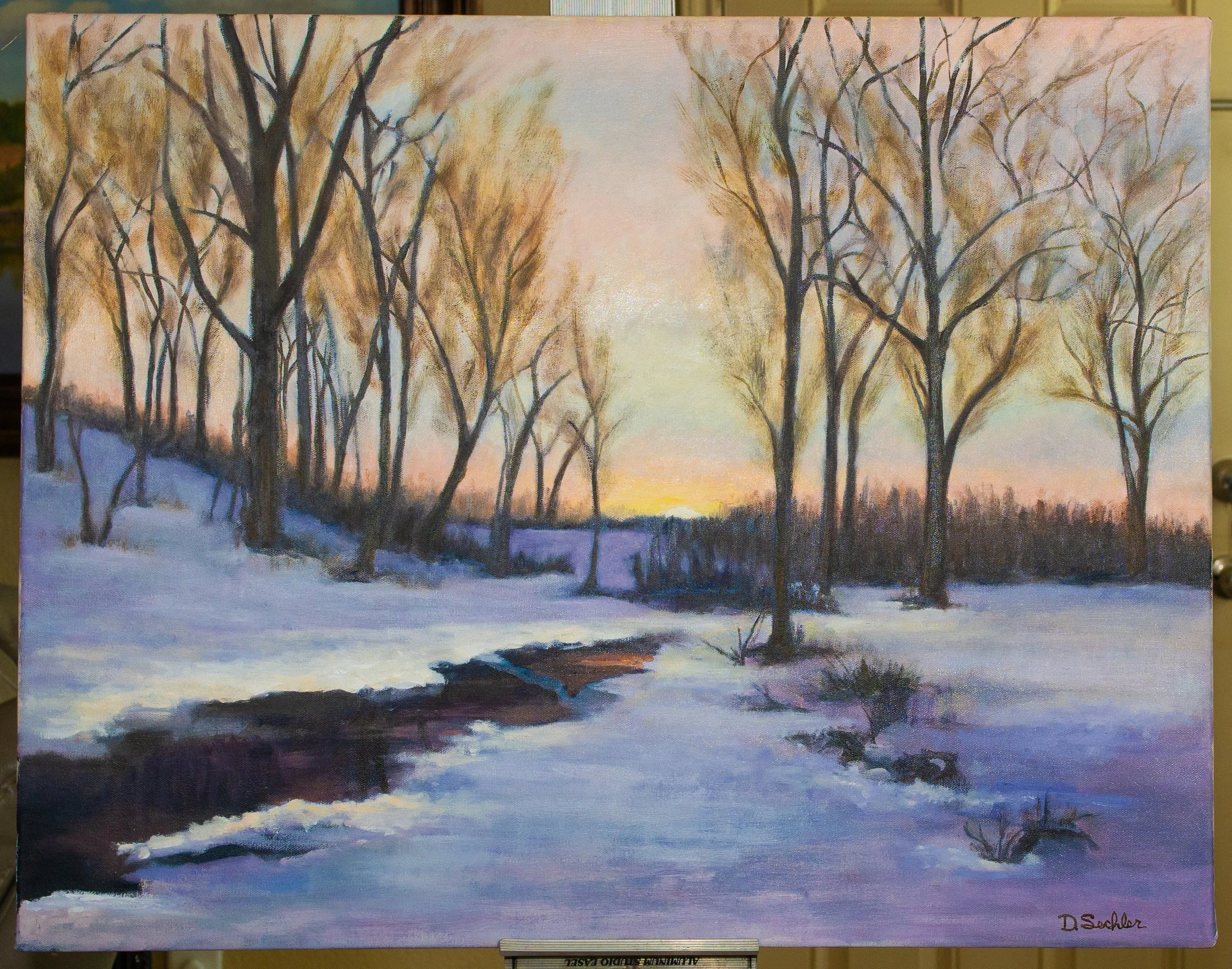 Tranquil Winter Sunset Landscape Painting