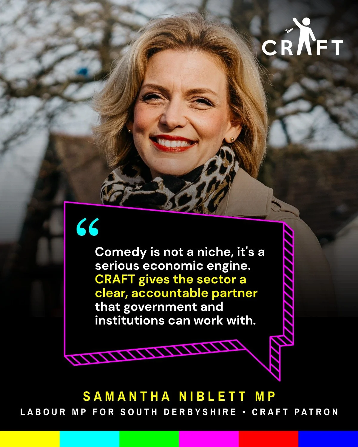 👉 "Comedy is not a niche, it's a serious economic engine&mdash;driving billions across ticket sales, streaming revenues and tourism, and supporting thousands of small, tech-enabled creative businesses across the UK." 👈

(Samantha Niblett 