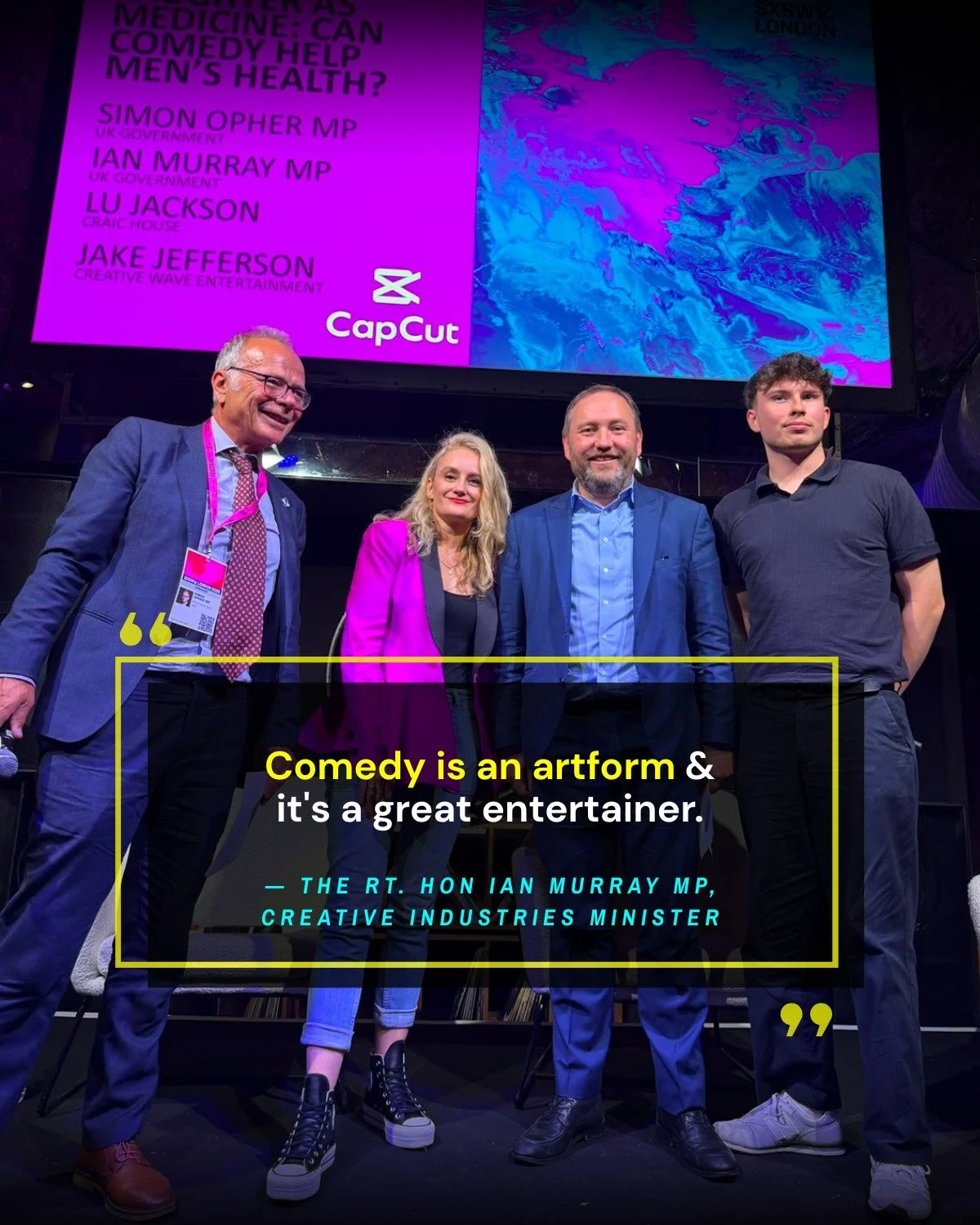 "Comedy is an artform and it's a great entertainer" &mdash; Creative Industries Minister, The Rt. Hon Ian Murray MP, at SXSW London.

Dr Simon Opher MP (CRAFT Patron) hosted Ian, Lu Jackson (CRAFT Founder and Chair; Founder Craic), and Jake