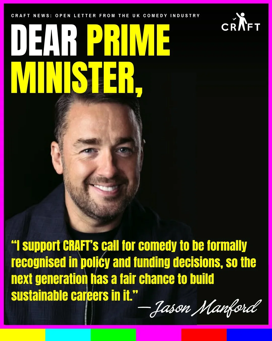 BACK BRITISH COMEDY: CRAFT calls on everyone working in the comedy industry to sign a letter to Prime Minister Andy Burnham, to get comedy included in the upcoming Autumn Budget. Join over 100 names in comedy by signing the letter at thecraft.lol (or