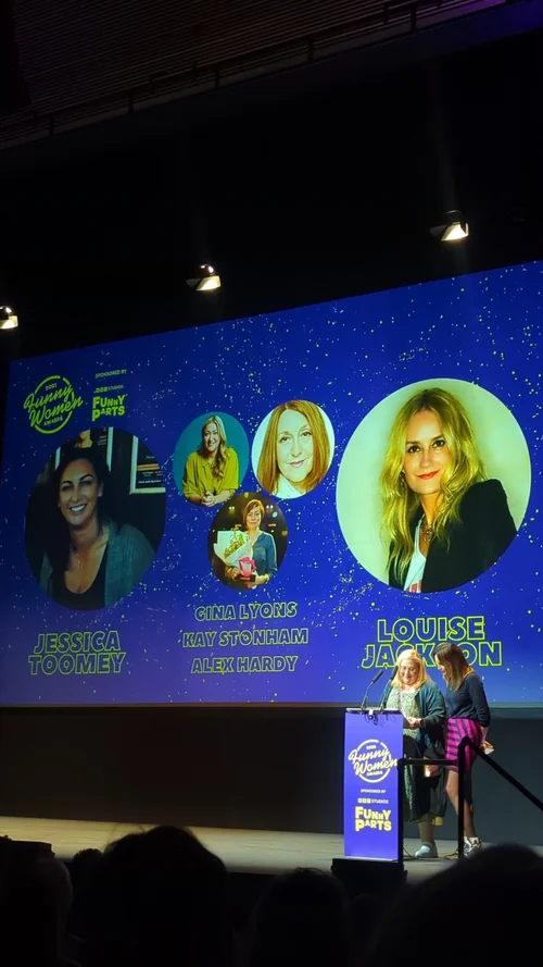 The nominees on screen at the Funny Women Awards 2025.